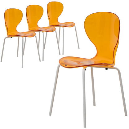 Modern Oyster Transparent Side Chair in White Base Set of 4