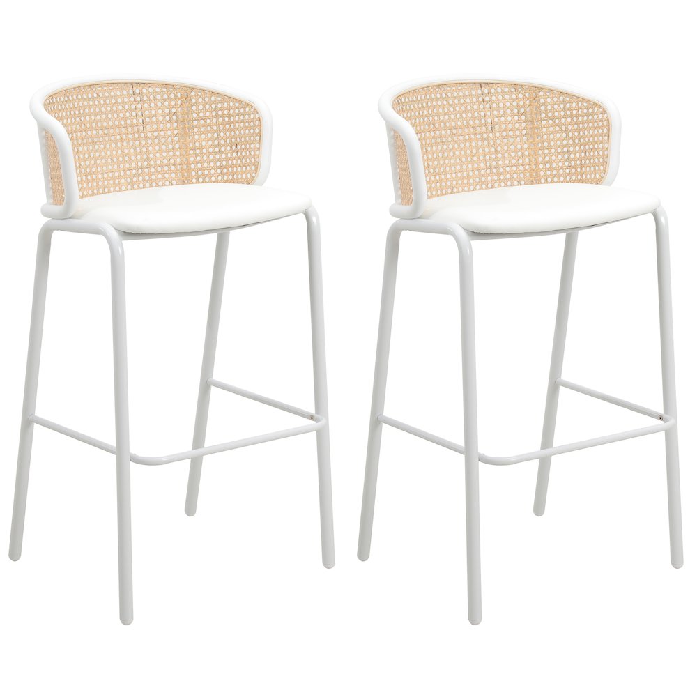 Ervilla Mid-Century Modern Wicker Bar Stool in White