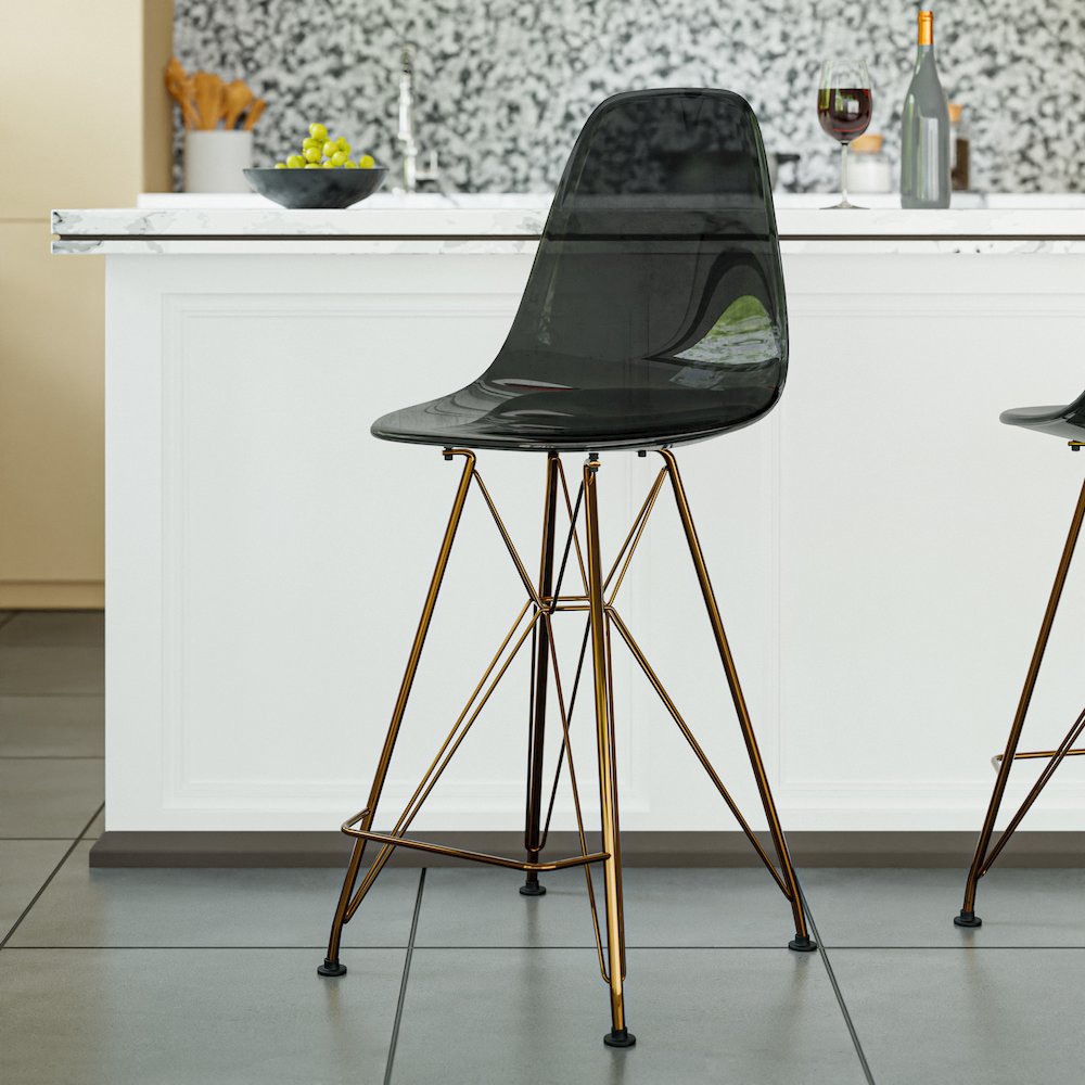 Cresco Counter Height Chair With Eiffel Gold Base In Transparent Black