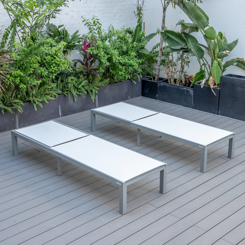 Marlin Patio Chaise Lounge Chair With Grey Aluminum Frame, Set of 2 in White