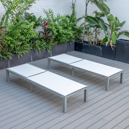 Marlin Patio Chaise Lounge Chair With Grey Aluminum Frame, Set of 2 in White