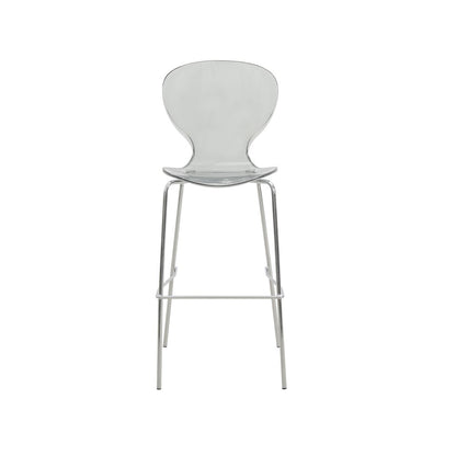 Oyster Acrylic Barstool with Steel Frame in Chrome Finish Set of 2 in Smoke