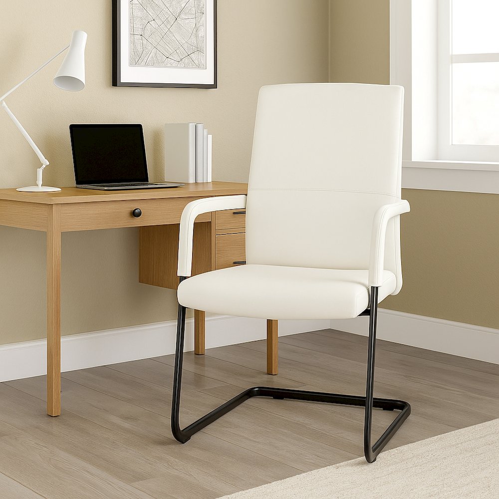 Evander Office Guest Chair in White Leather