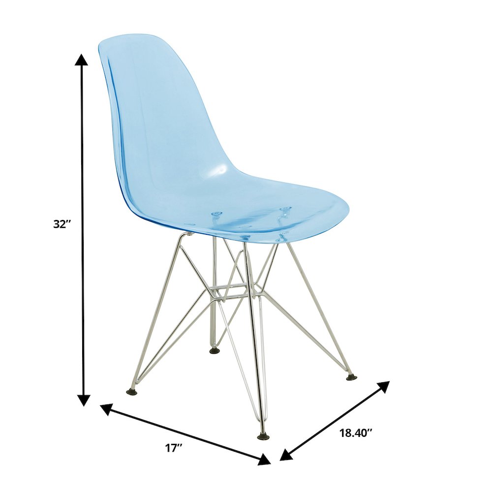 5-Piece Dining Set 35" Round Dining Table in Chrome - Transparent Blue
