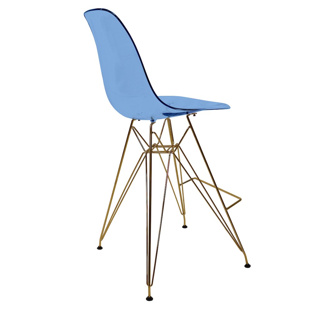 Cresco Counter Height Chair With Eiffel Gold Base In Transparent Blue