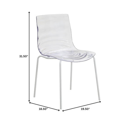 Astor Water Ripple Design Dining Chair in White Base Clear Seat Set of 2