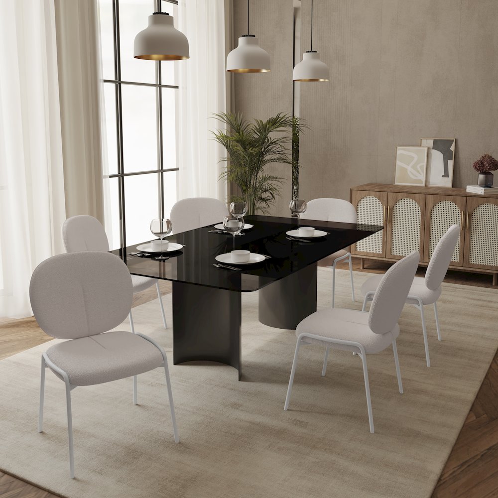 Mid-Century Modern Boucle Dining Chair with White Frame, White