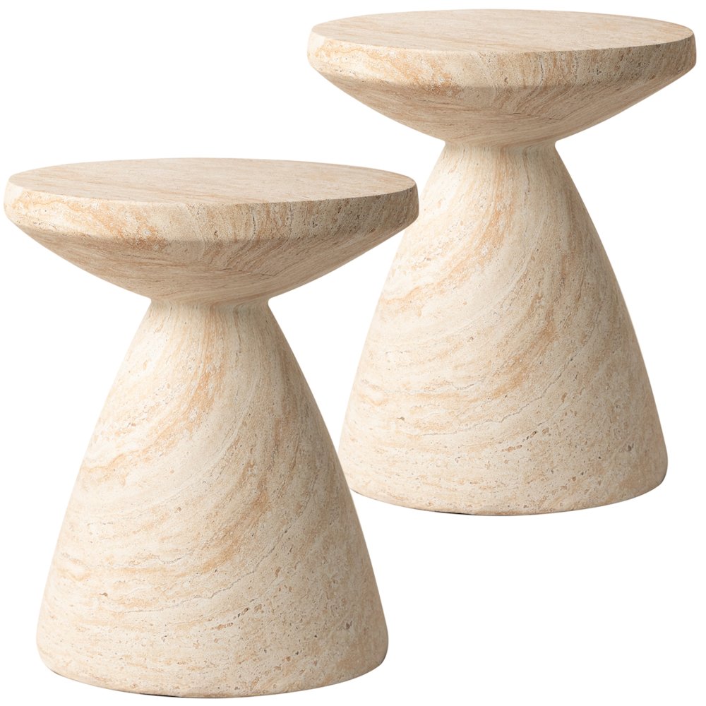 Dune Collection Fiberglass Outdoor Side Table in Travertine