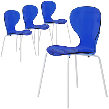 Modern Oyster Transparent Side Chair in White Base Set of 4