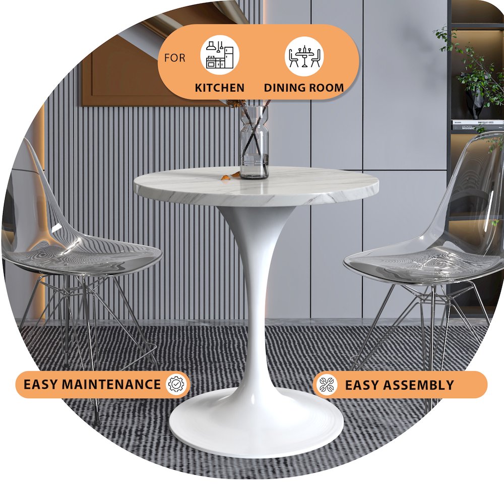 Verve Collection 27 Round Dining Table, White Base with Sintered Stone White Top