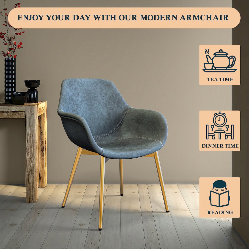 Markley Modern Leather Dining Arm Chair With Gold Metal Legs