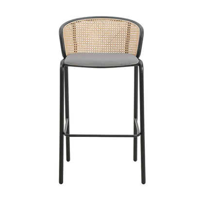 Ervilla Mid-Century Modern Wicker Bar Stool in Grey