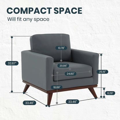 Chester Modern Leather Accent Arm Chair With Birch Wood Base