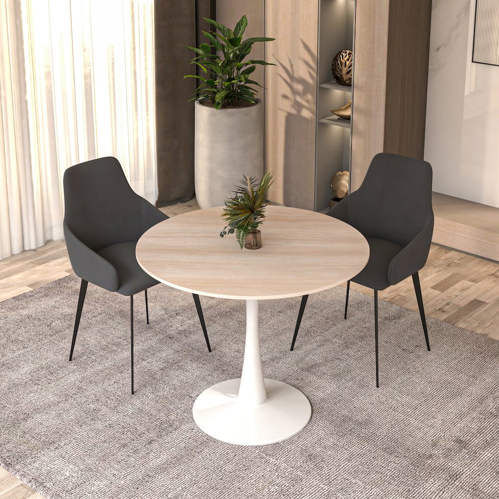 Bristol 31" Round Dining Table White Base with Sintered Stone Natural Wood Top