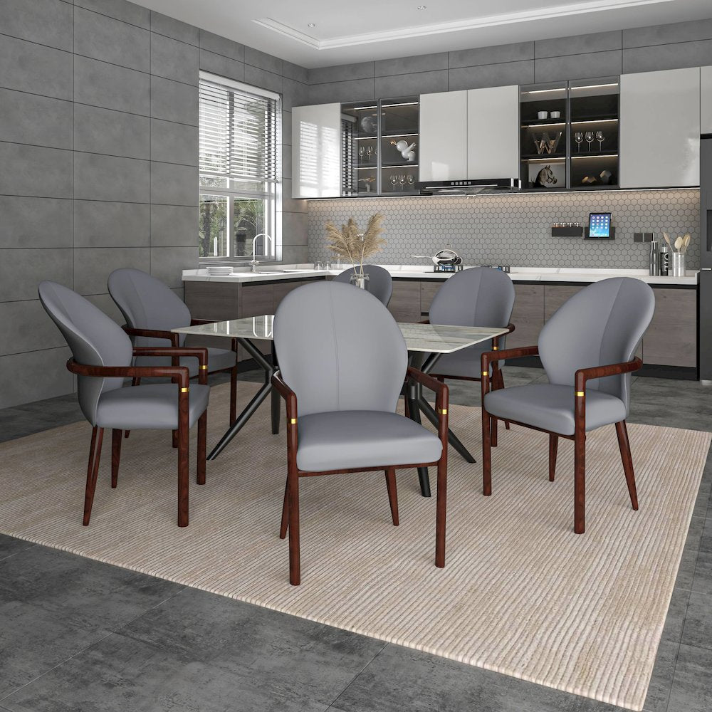 Opaline Series Elegant Wooden Dining Chair in Two-Tone Grey - Set of 2