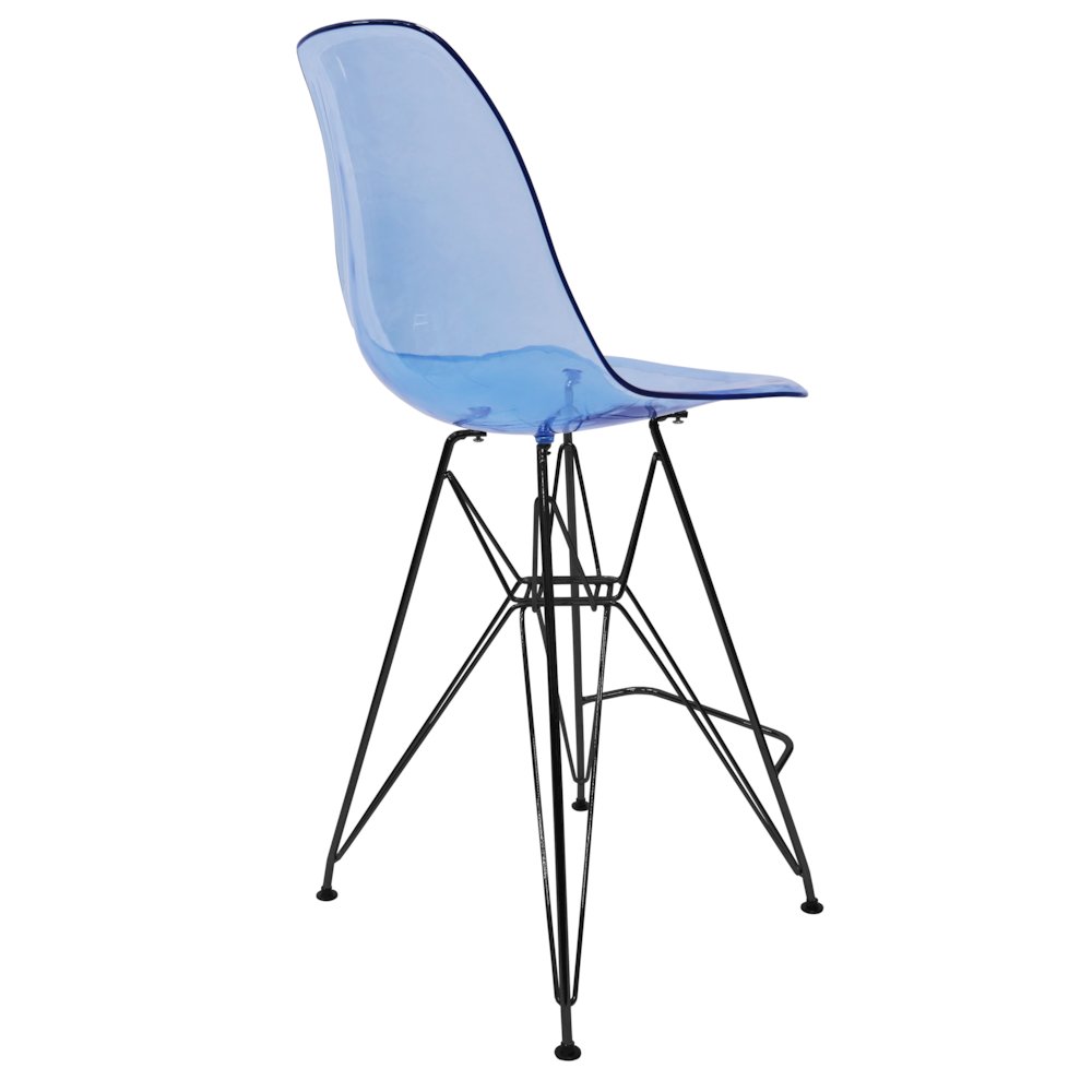 Modern Acrylic Bar stool Cresco Collection Black Base with Trans Blue seat