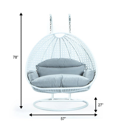 White Wicker Hanging 2 person Egg Swing Chair
