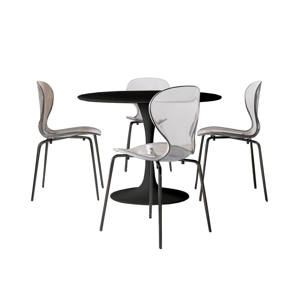5-Piece Dining Set Round Black MDF Dining Table