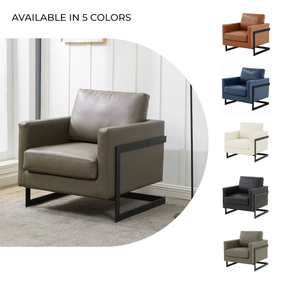 Lincoln Leather Accent Armchair With Black Steel Frame in Grey
