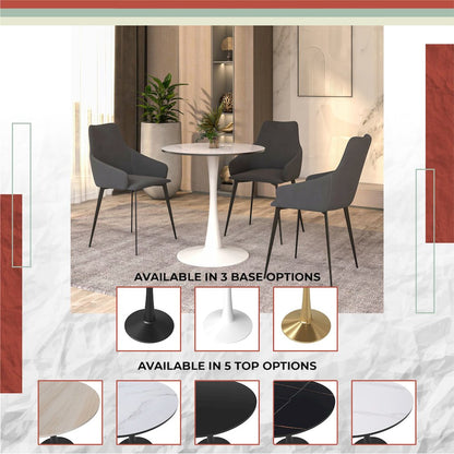 Bristol 27 round dining table White base with White Sintered stone Top