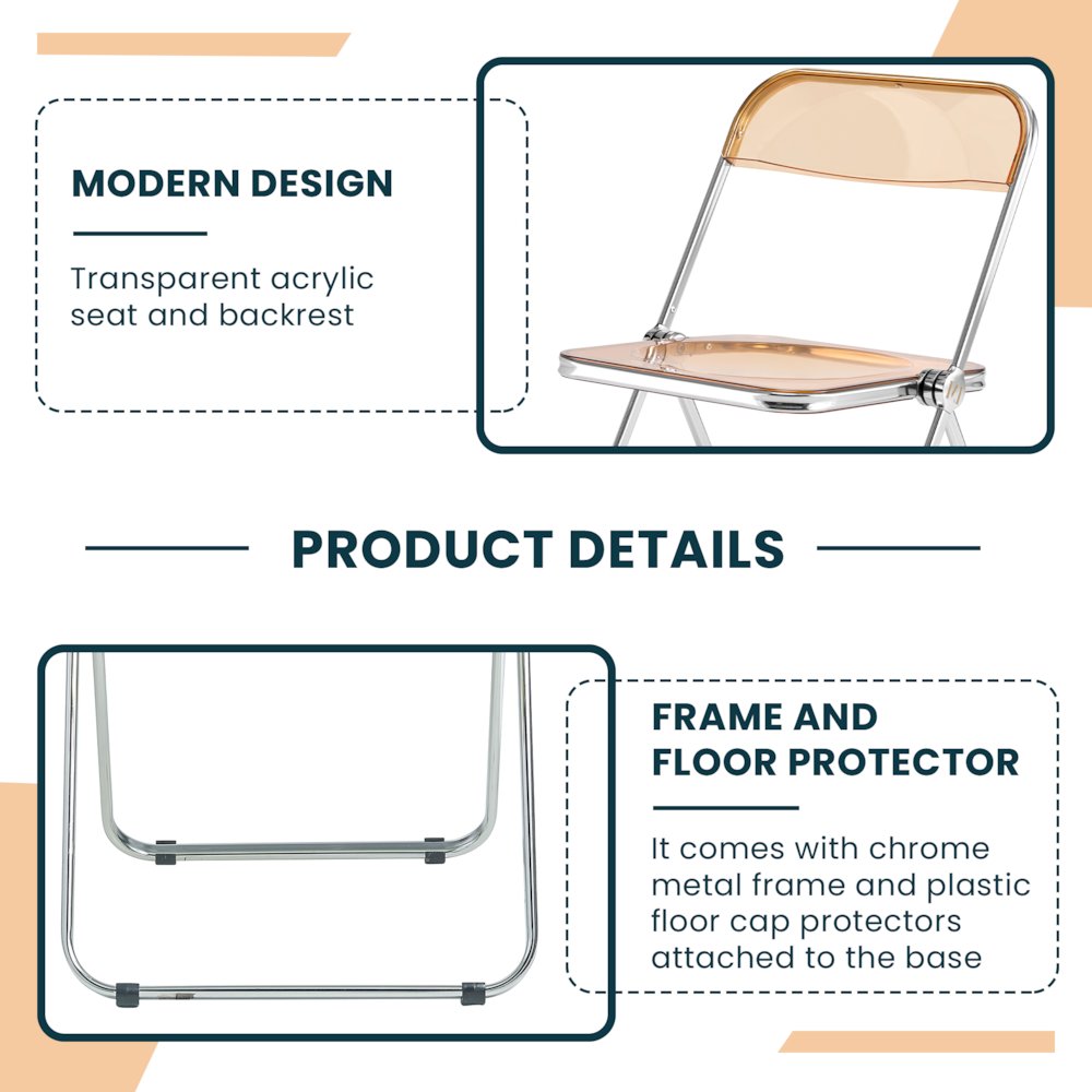 Lawrence Acrylic Folding Chair With Metal Frame, Set of 2