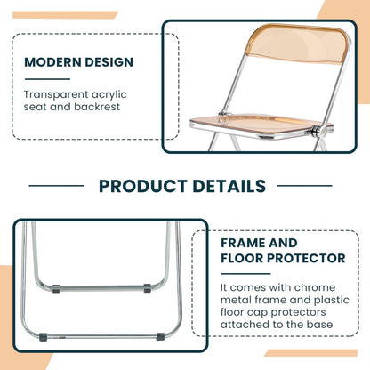 Lawrence Acrylic Folding Chair With Metal Frame, Set of 2