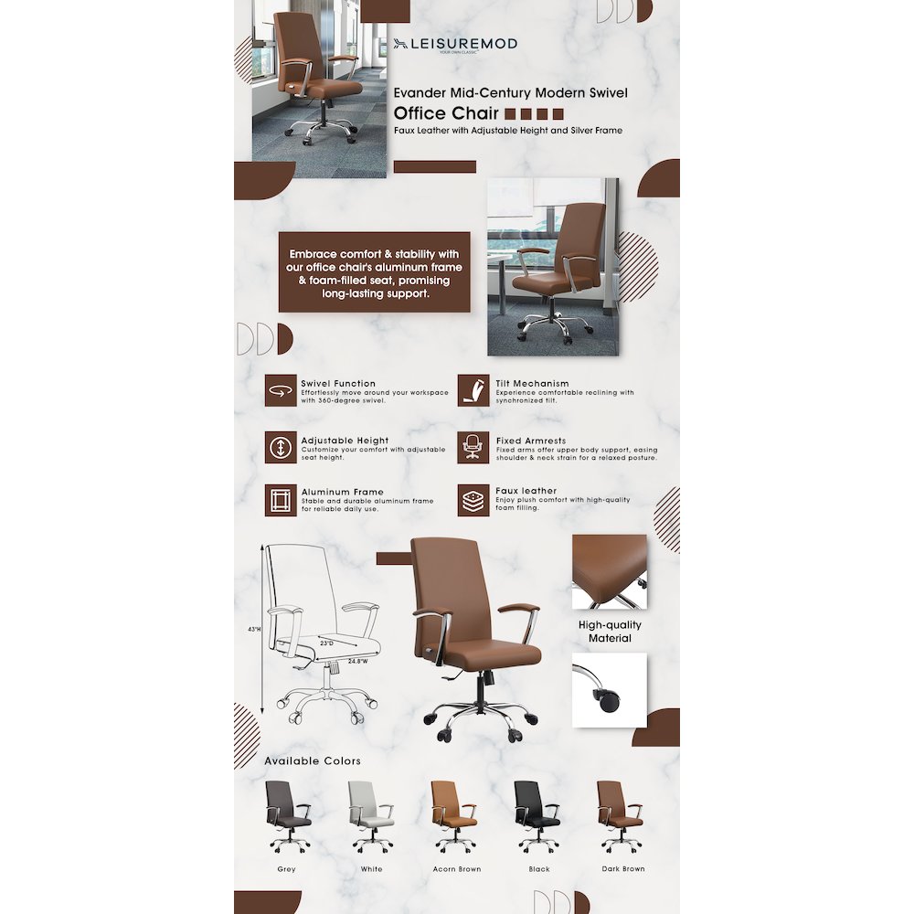 Evander Series Office Chair in Dark Brown Leather