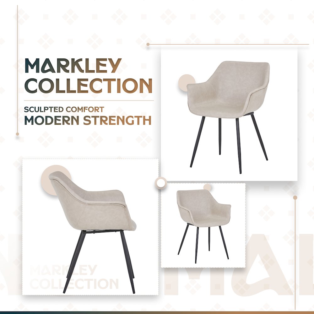 Markley Modern Leather Dining Arm Chair With Metal Legs