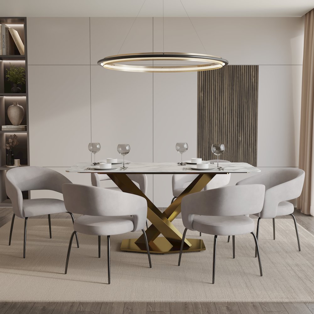 7-Piece Dining Set with Rectangular Sintered Stone Dining Table