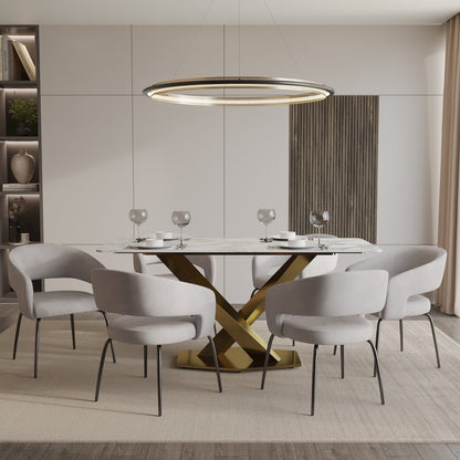 7-Piece Dining Set with Rectangular Sintered Stone Dining Table