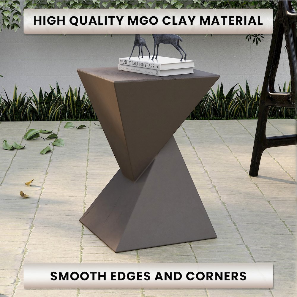 Glint Collection Fiberglass Outdoor Side Table in Grey