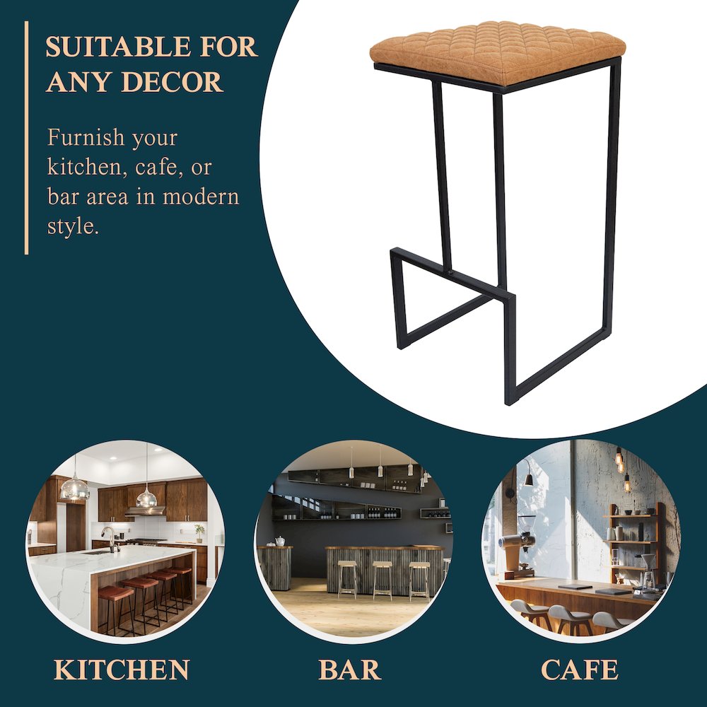 Quincy Leather Bar Stools With Metal Frame Set of 2