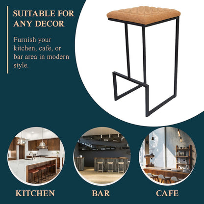 Quincy Leather Bar Stools With Metal Frame Set of 2