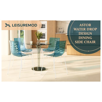 Astor Water Ripple Design Dining Chair in White Base Trans Blue Seat Set of 4
