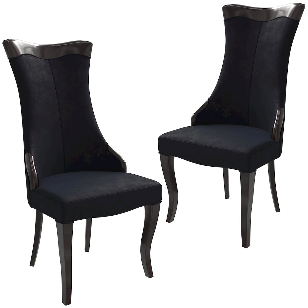 Novara Collection Modern Wooden Dining Chair in Black Velvet Set of 2