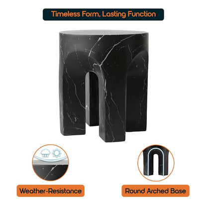 Crus Collection Fiberglass Outdoor Side Table Marbleized Black