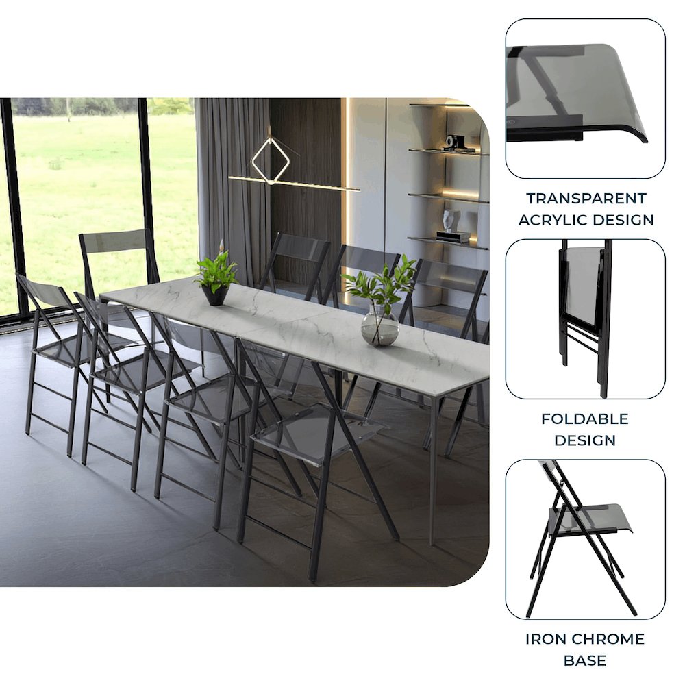 Menno Modern Acrylic Folding Chair Black Frame With Trans Black Seat