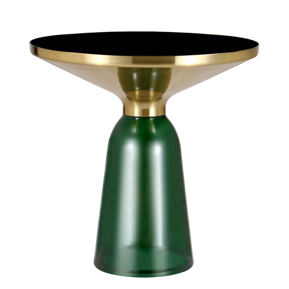 Tully Collection Glass side Table Green glass, Gold Rim with Black Glass top