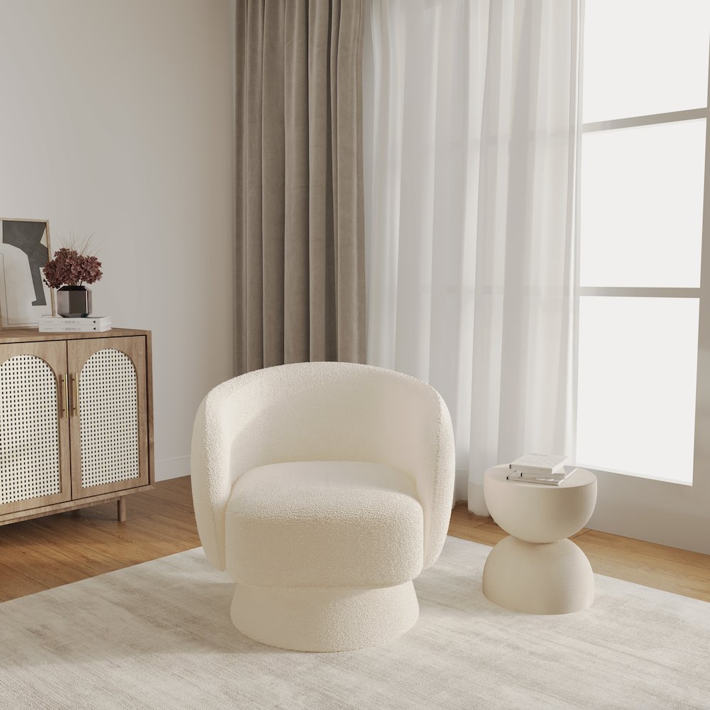 Raze Collection Modern Accent Chair in White Boucle