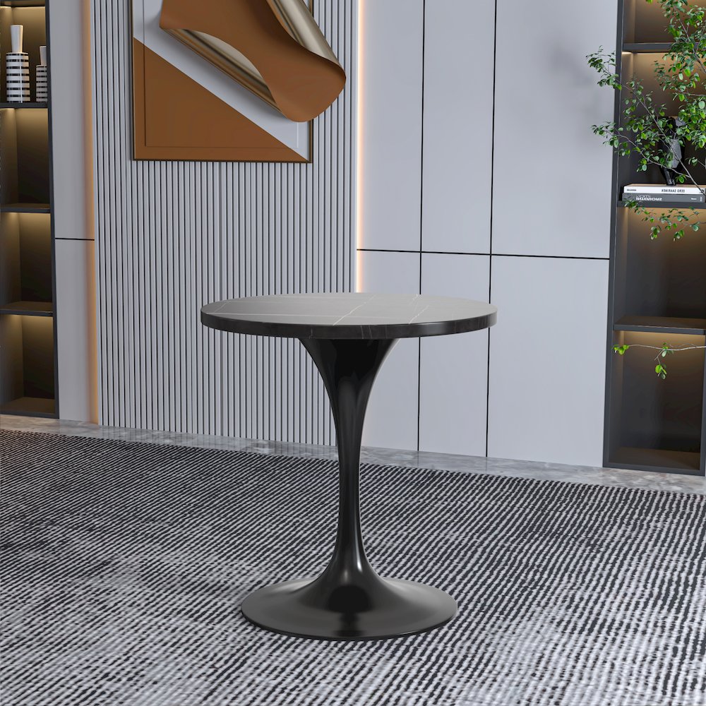 Verve Collection 27 Round Dining Table, Black Base with Sintered Stone Black Top