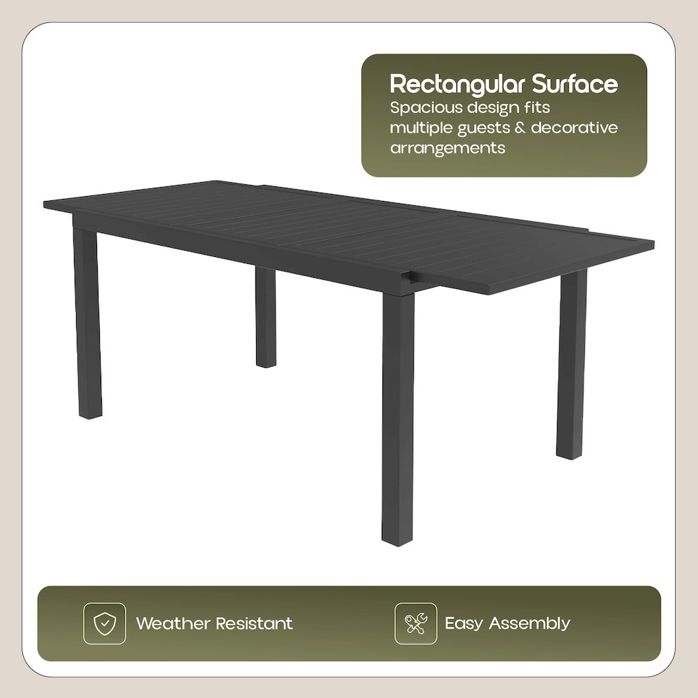 Marlin Extenable outdoor Dining Table 78-118 in Black