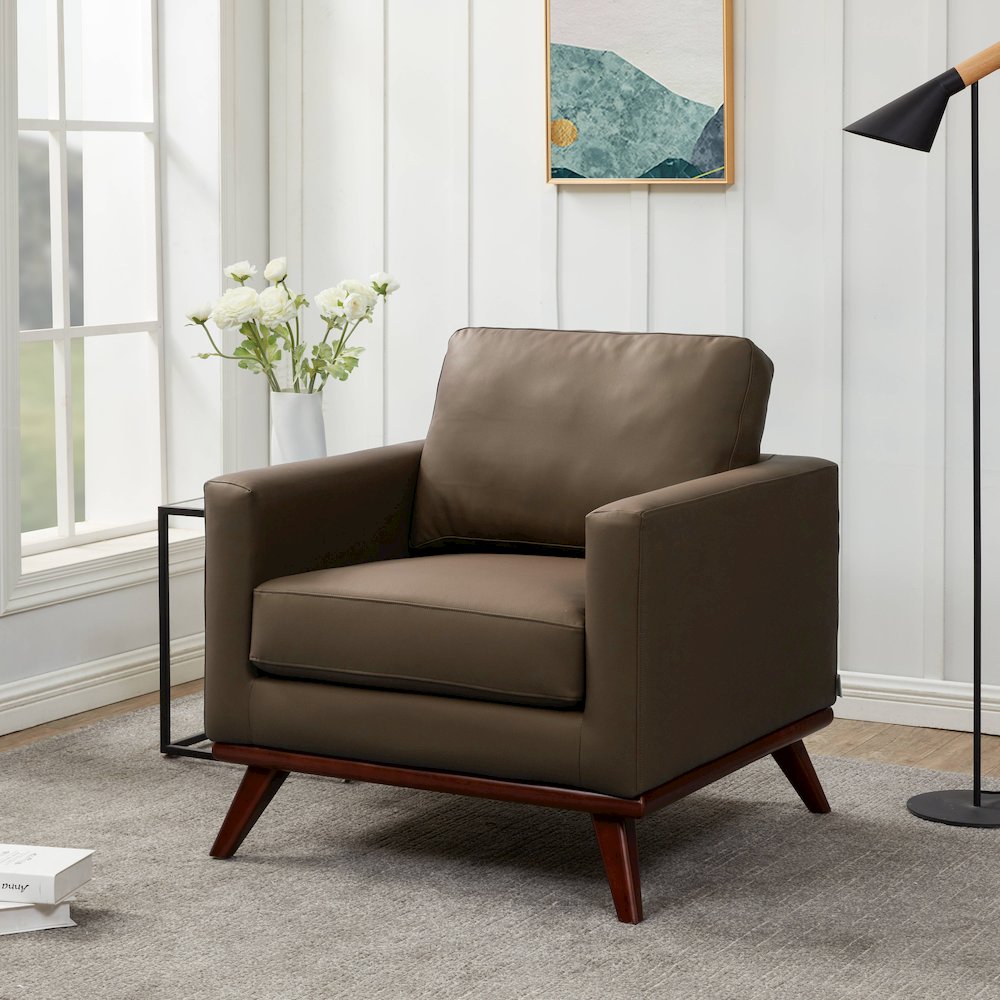 Chester Modern Faux Leather Accent Arm Chair in Taupe Leather