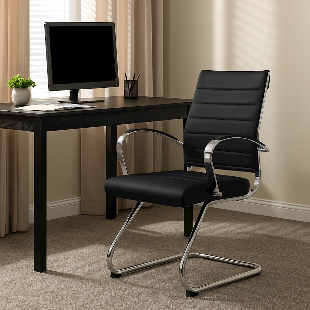 Benmar Home Leather Guest Office Chair in Black