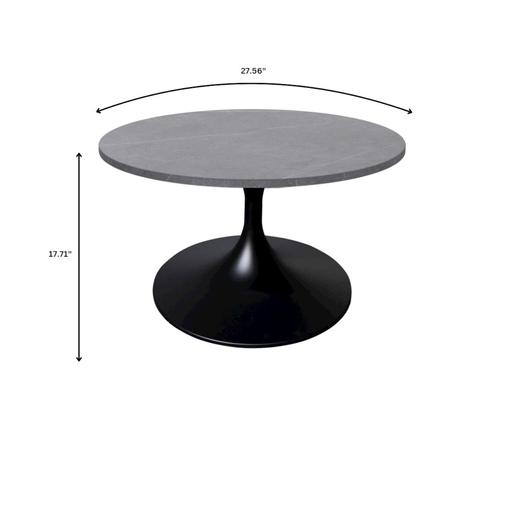 Verve Coffee Table Black base with 27" round Grey Sintered Stone top