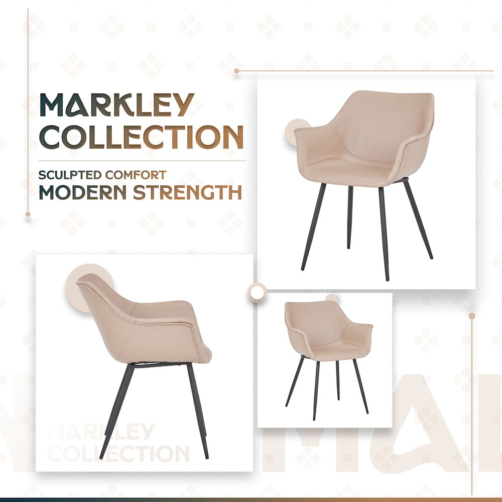 Markley Modern Leather Dining Arm Chair in Taupe
