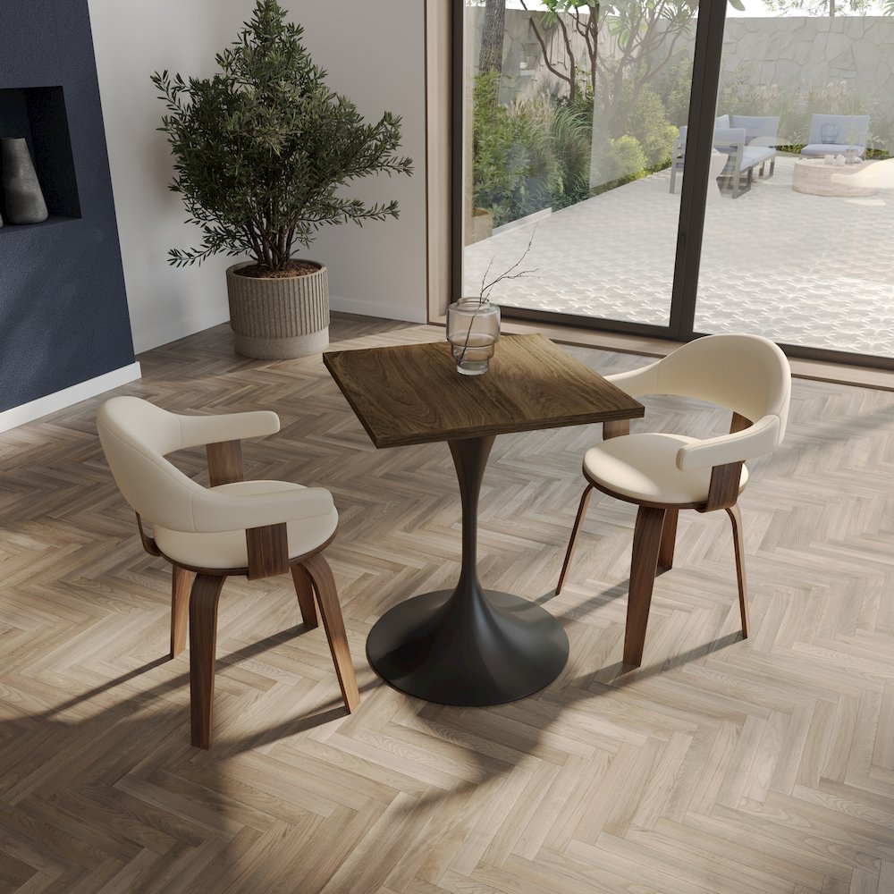 Verve Collection 24 Square Dining Table, Black Base with Dark Maple MDF Top
