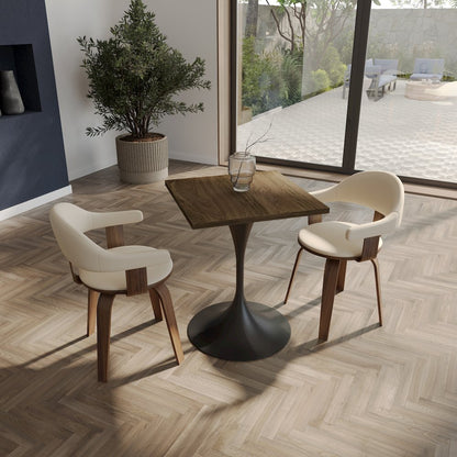 Verve Collection 24 Square Dining Table, Black Base with Dark Maple MDF Top