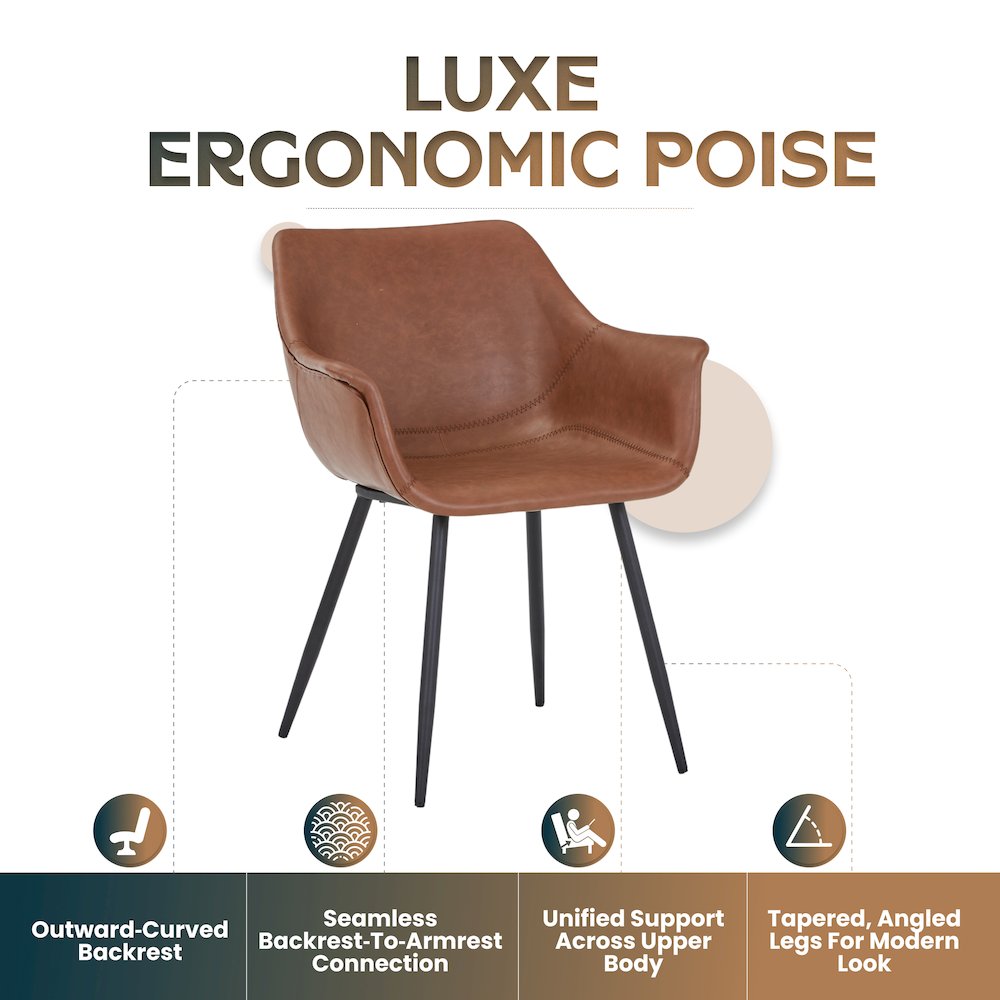Markley Modern Leather Dining Arm Chair With Metal Legs
