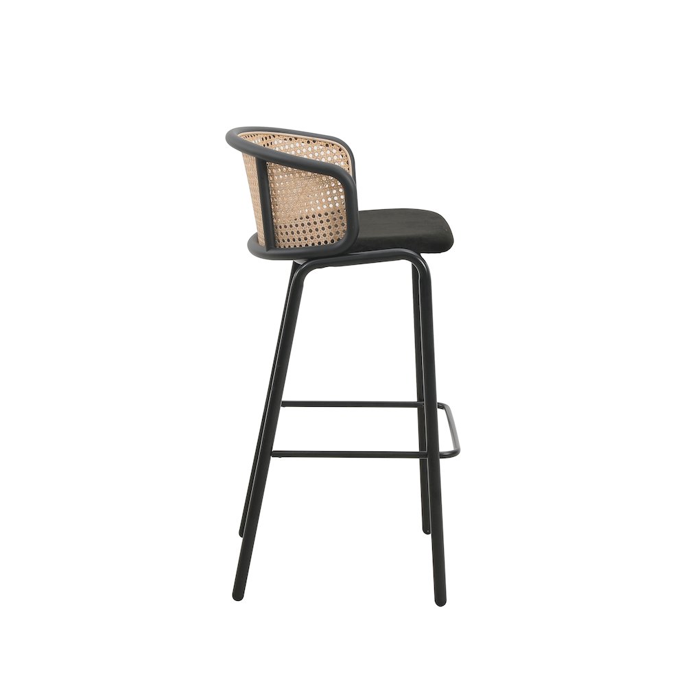 Ervilla Mid-Century Modern Wicker Bar Stool in Black