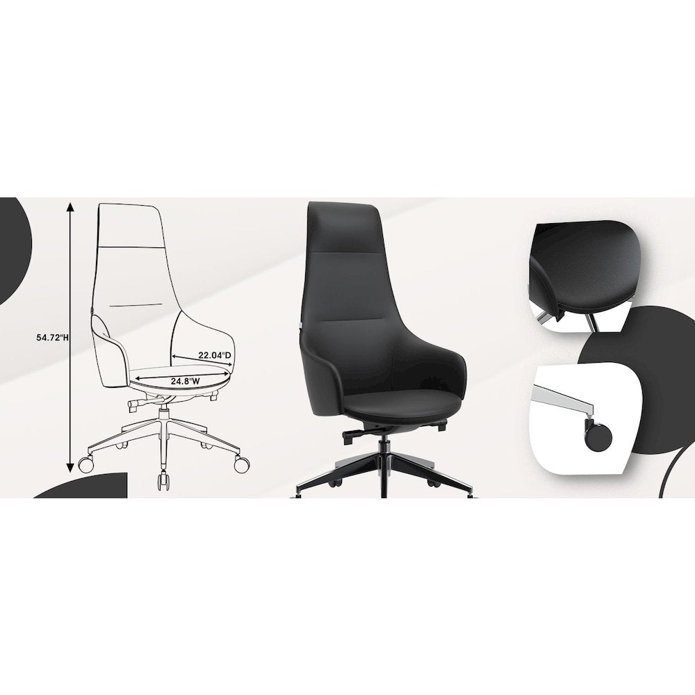 Celeste Series Tall Office Chair in Black Leather
